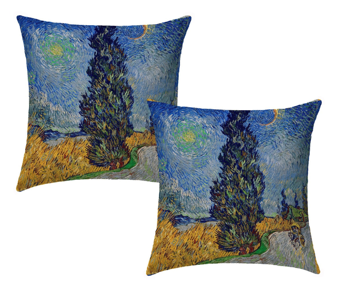 Coppia Fodere per Cuscino Arredo - VAN-GOGH- Sentiero di notte con cipressi