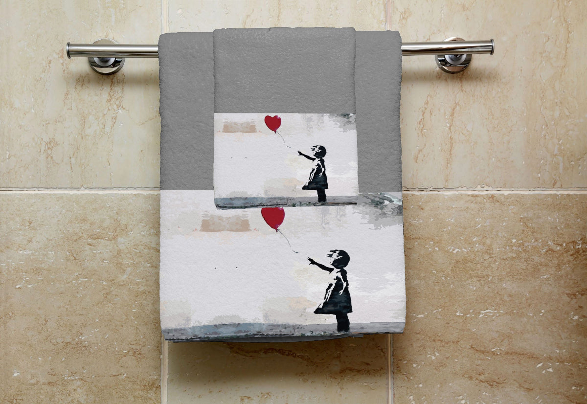 Set 1 Asciugamano+ 1 Ospite - GIRL WITH LOVE BALLON