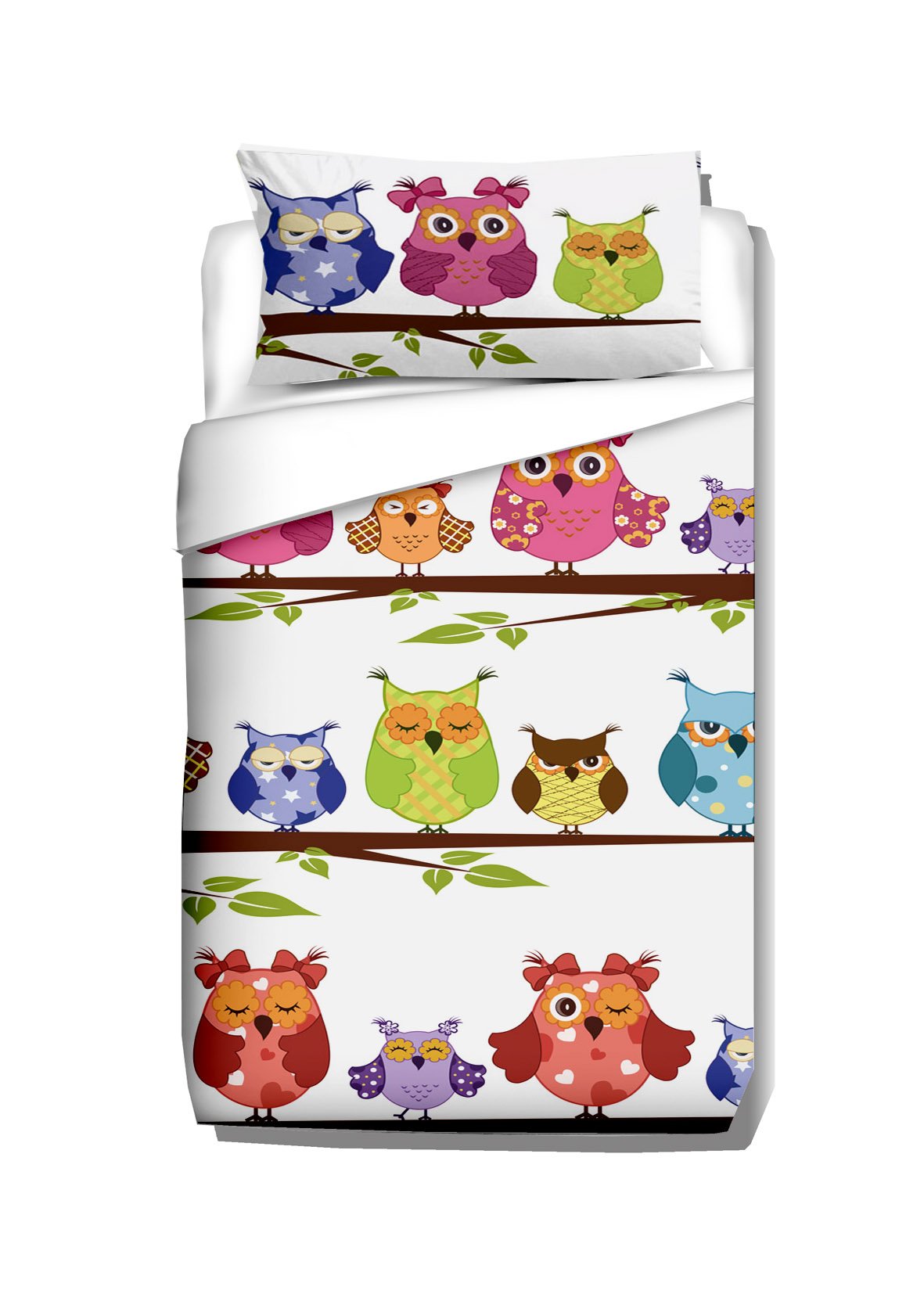 Duvet cover with pillowcases - Owls in a row