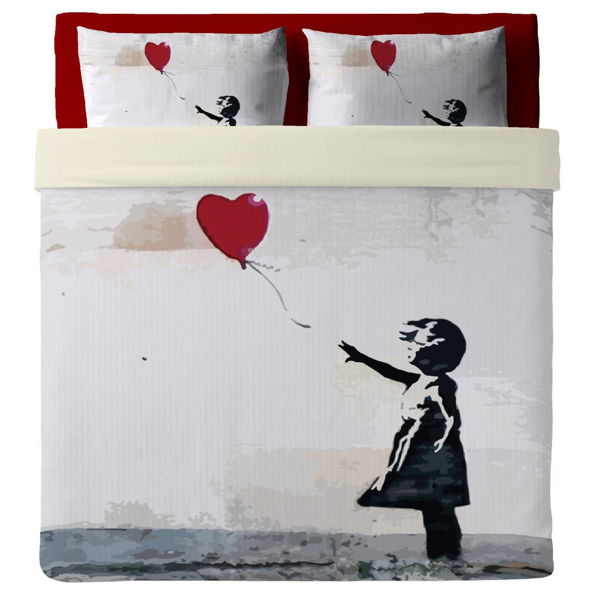 Bedsheet with pillowcases Street art - Girl with love ballon